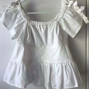 Rebecca Taylor off-the-shoulder white poplin top